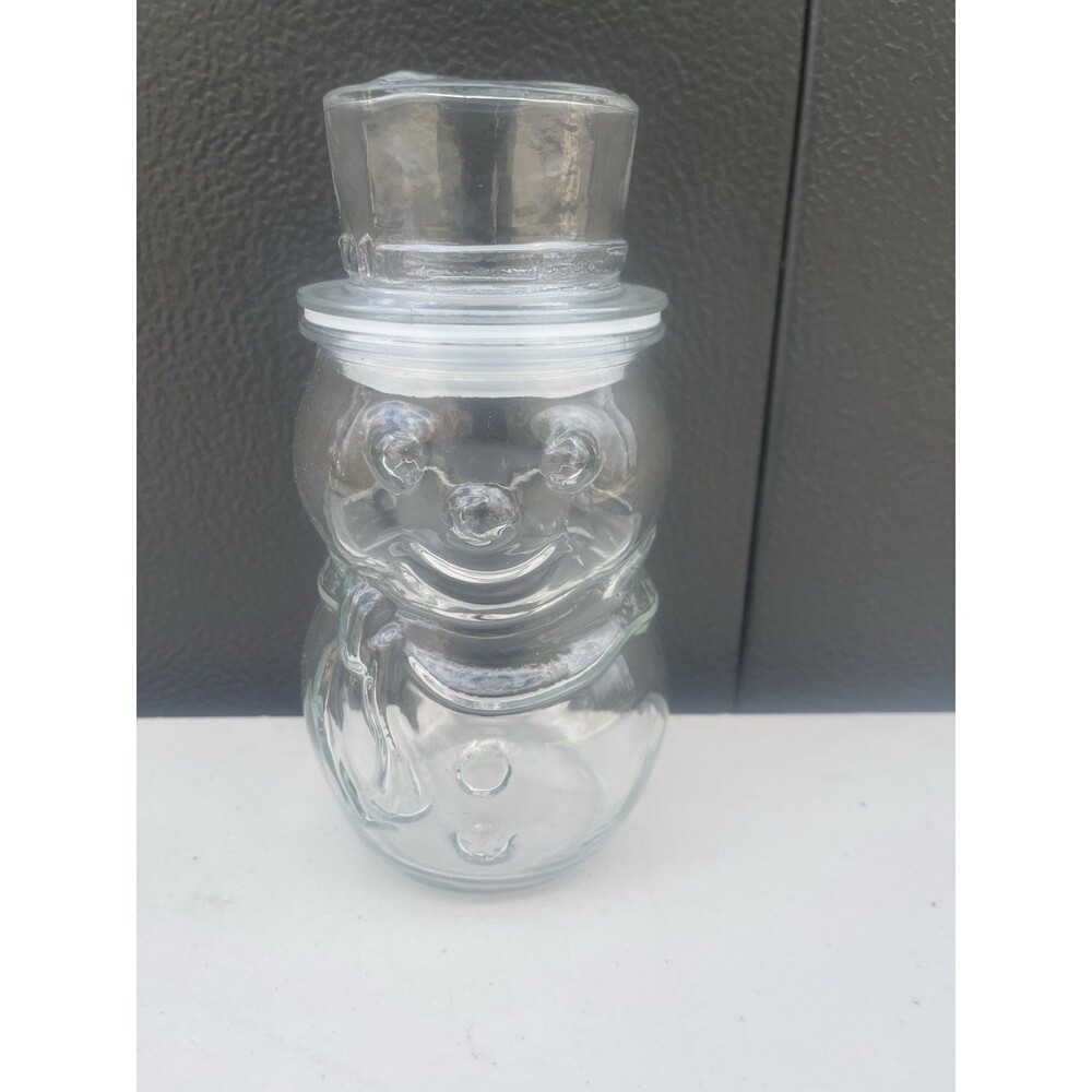 VINTAGE COLLECTOR'S FROSTY SNOWMAN Glass STORAGE CANDY NUT JAR